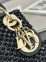 Christian Dior MINI LADY DIOR BAG Square-Motif Embroidery Set with black Strass and White Round Beads 