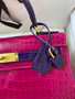 Hermes Special Order Horseshoe SHINY Rose sheheraradez/Purple  NILOTICUS CROCODILE KELLY 28 WITH GOLD HARDWARE