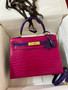 Hermes Special Order Horseshoe SHINY Rose sheheraradez/Purple  NILOTICUS CROCODILE KELLY 28 WITH GOLD HARDWARE