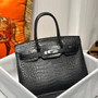 Hermes black  Birkin 30 in Porosus  Crocodile with Palladium hardware