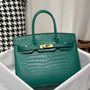 Hermes Birkin 30 in peacock   Porosus  Crocodile with Palladium hardware