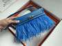 Hermes Kelly Elan Shoulder Strap Bag with Ostrich Feathers blue Sellier