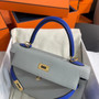 Hermes Special Order Girls Mouette/Blue Zellige Kelly 25 cm Epsom Gold Hardware