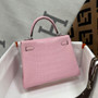 Hermes Sakura Pink Alligator KELLY 25 WITH PALLADIUM  HARDWARE