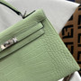 Hermes Mint Alligator KELLY 25 WITH PALLADIUM  HARDWARE