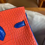 Hermes Special Order Birkin 25cm Matte Alligator Orange / Blu Electric with Gold hardware