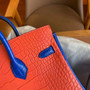 Hermes Special Order Birkin 25cm Matte Alligator Orange / Blu Electric with Gold hardware