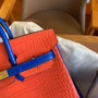 Hermes Special Order Birkin 25cm Matte Alligator Orange / Blu Electric with Gold hardware