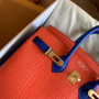 Hermes Special Order Birkin 25cm Matte Alligator Orange / Blu Electric with Gold hardware