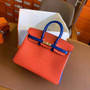 Hermes Special Order Birkin 25cm Matte Alligator Orange / Blu Electric with Gold hardware