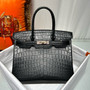 HERMES BLACK POROSUS CROCODILE DIAMOND BIRKIN 25 WITH 18K WHITE GOLD & DIAMOND HARDWARE 