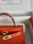 Hermès Orange Mini Kelly II Chevre  Mysore Leather Gold  hardware