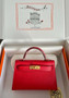 Hermès Red Mini Kelly II Chevre  Mysore Leather Gold  hardware