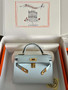 Hermès Bleu Pale Mini Kelly II Chevre  Mysore Leather Gold  hardware