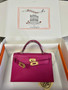 Hermès Rose Pourer Mini Kelly II Chevre  Mysore Leather Gold  hardware