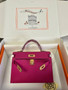 Hermès Rose Pourer Mini Kelly II Chevre  Mysore Leather Gold  hardware