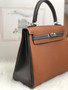 HERMÈS HSS Special Order Kelly 25 handbag in Gold and Etan Evercolor leather with Brushed Palladium hardware