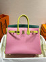 Hermes Special Order Tri Colour Rose Sakura/Jaune Poussin/Vert Vertigo  Birkin 25 in Swift with Gold hardware