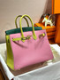Hermes Special Order Tri Colour Rose Sakura/Jaune Poussin/Vert Vertigo  Birkin 25 in Swift with Gold hardware