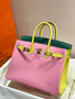 Hermes Special Order Tri Colour Rose Sakura/Jaune Poussin/Vert Vertigo  Birkin 25 in Swift with Gold hardware