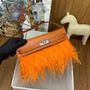 Hermes Kelly Elan Shoulder Strap Bag with Ostrich Feathers Orange