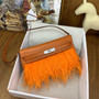 Hermes Kelly Elan Shoulder Strap Bag with Ostrich Feathers Orange