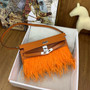 Hermes Kelly Elan Shoulder Strap Bag with Ostrich Feathers Orange
