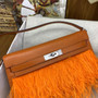 Hermes Kelly Elan Shoulder Strap Bag with Ostrich Feathers Orange