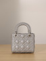  Christian Dior Mini Lady Dior Bag Grey Saddle Cannage Lambskin 2024