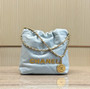 CHANEL 22 MINI HANDBAG GOLD LOGO SS2024 Baby Blue