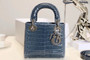 Christian Dior Mini Lady Dior handbag in Bleu Tempete Crocodile