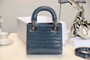 Christian Dior Mini Lady Dior handbag in Bleu Tempete Crocodile
