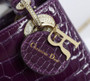 Christian Dior Lady Dior Mini Crocodile Silver Hardware with Crystals Purple