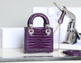 Christian Dior Lady Dior Mini Crocodile Silver Hardware with Crystals Purple