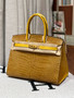 Hermes Special Order Gold/Mimosa Birkin 35 in Porosus Crocodile with Gold hardware