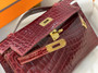 Hermès Shiny  Bordeaux  Alligator Kelly Pochette Gold Hardware
