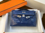 Hermès Shiny Blue Alligator Kelly Pochette Palladium Hardware