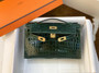 Hermès Shiny Vert Fonce Alligator Kelly Pochette Gold Hardware