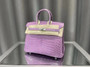 Hermès Birkin 25 Lavender Shiny Crocodile Niloticus Palladium Hardware 