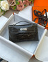 Hermès Shiny Chocolate Alligator Kelly Pochette Palladium Hardware