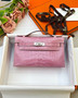 Hermès Shiny Rose Confetti Alligator Kelly Pochette Palladium Hardware