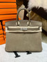 HERMÈS BIRKIN 25 ETOUPE VEAU DOBLIS SUEDE AND SWIFT LEATHER WITH PALLADIUM HARDWARE HERMÈS BIRKIN 25 ETOUPE VEAU DOBLIS SUEDE AND SWIFT LEATHER WITH PALLADIUM HARDWARE