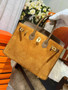 HERMÈS BIRKIN 25 GOLD VEAU DOBLIS SUEDE AND SWIFT LEATHER WITH GOLD HARDWARE  HERMÈS BIRKIN 25 GOLD VEAU DOBLIS SUEDE AND SWIFT LEATHER WITH GOLD HARDWARE