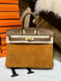 HERMÈS BIRKIN 25 GOLD VEAU DOBLIS SUEDE AND SWIFT LEATHER WITH GOLD HARDWARE  HERMÈS BIRKIN 25 GOLD VEAU DOBLIS SUEDE AND SWIFT LEATHER WITH GOLD HARDWARE