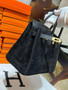 HERMÈS BIRKIN 25 BLACK VEAU DOBLIS SUEDE AND SWIFT LEATHER WITH GOLD HARDWARE HERMÈS BIRKIN 25 BLACK VEAU DOBLIS SUEDE AND SWIFT LEATHER WITH GOLD HARDWARE