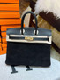 HERMÈS BIRKIN 25 BLACK VEAU DOBLIS SUEDE AND SWIFT LEATHER WITH GOLD HARDWARE HERMÈS BIRKIN 25 BLACK VEAU DOBLIS SUEDE AND SWIFT LEATHER WITH GOLD HARDWARE