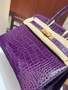 HERMES BIRKIN 30 BAG PURPLE ALLIGATOR GOLD HARDWARE HERMES BIRKIN 30 BAG PURPLE ALLIGATOR GOLD HARDWARE