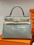 Hermes SHINY GRIS NILOTICUS CROCODILE KELLY 28 WITH Palladium HARDWARE Hermes SHINY GRIS NILOTICUS CROCODILE KELLY 28 WITH Palladium HARDWARE