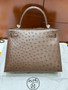 Hermès Kelly 28 Sellier Khaki Ostrich Gold Hardware  Hermès Kelly 28 Sellier Khaki Ostrich Gold Hardware