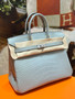  HERMES Gris Ciment Birkin 25 Matt Alligator Crocodile Skin Palladium Hardware